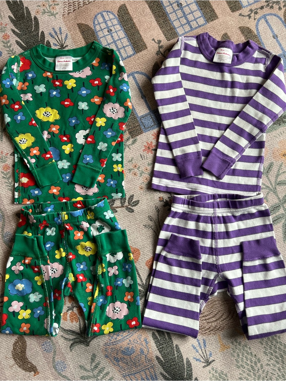 Hanna Andersson Green Multi Floral & Purple Stripe Pajama Bundle